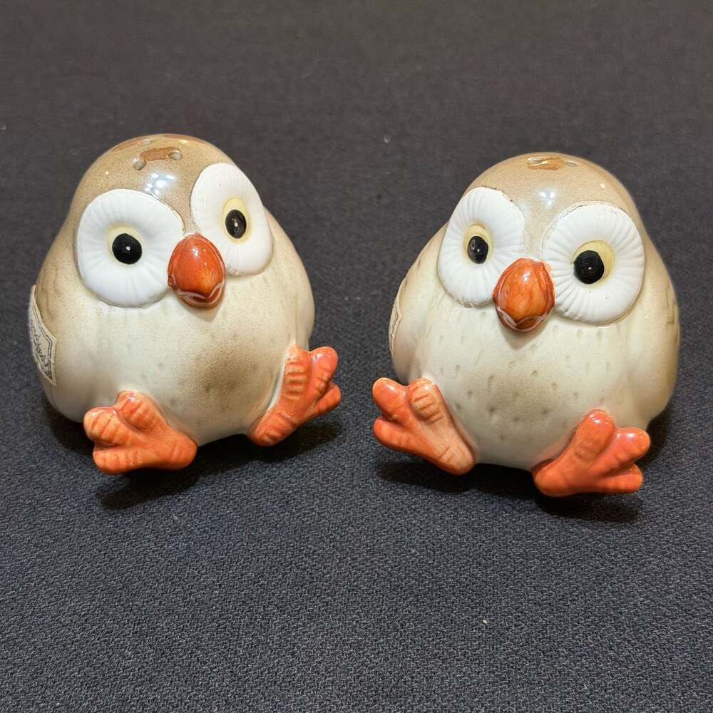 Vintage Fitz and Floyd Hand Painted Spotted Owl Salt and Pepper Shakers